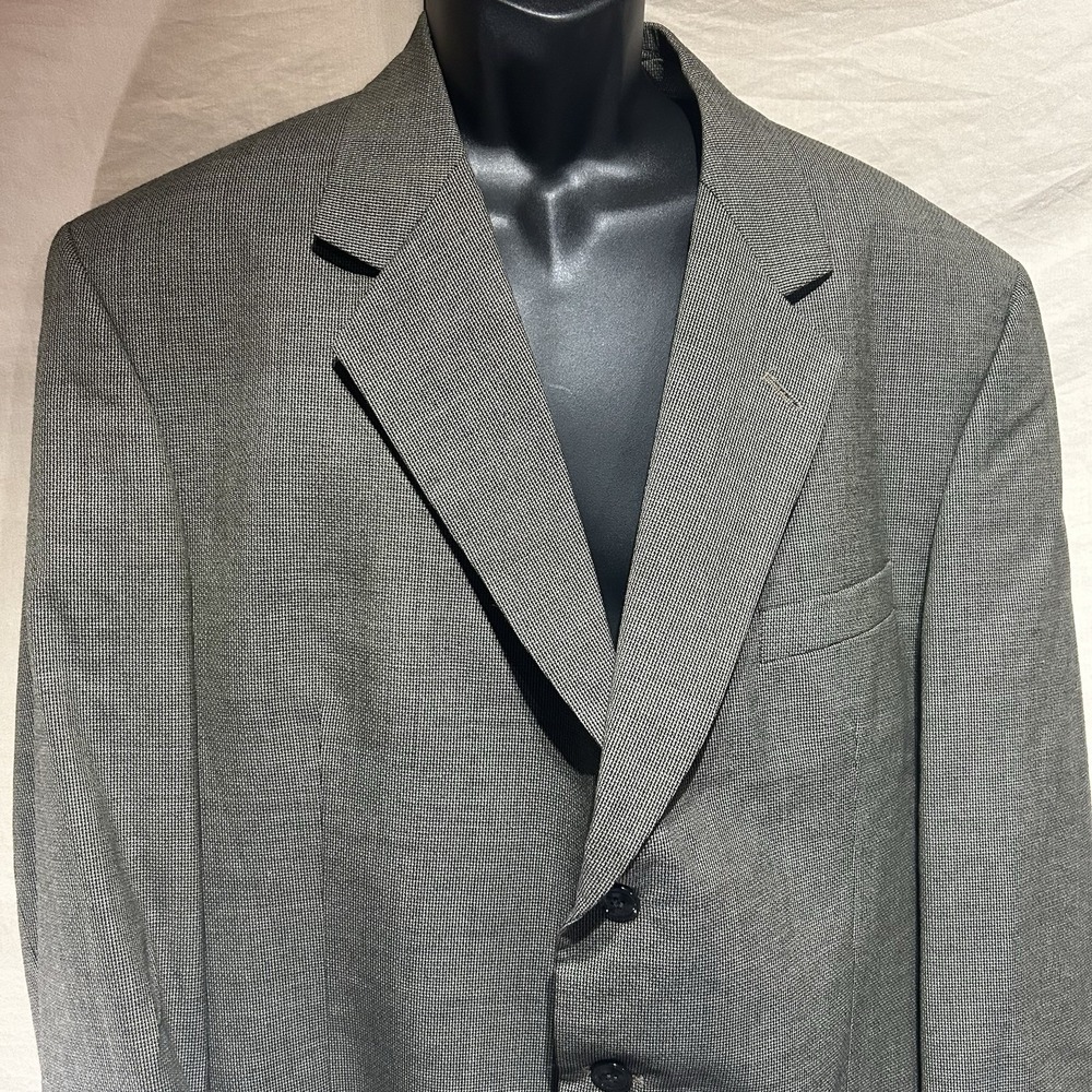Vintage Chereskin Suit Jacket Blazer 46L Grey Micro Check 3 Button Macedonia